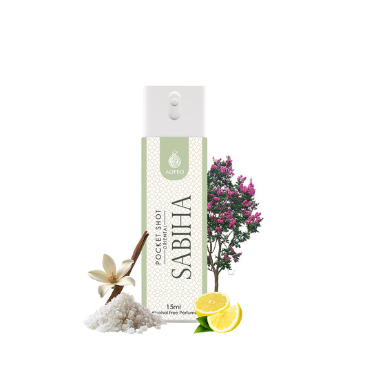 Aqeeq Sabiha Pocket Shot, 15ml | Premium Long Lasting Unisex Alcohol Free Perfume | Lemon, Lavender, White Musk & Vanilla Notes | Eau De Parfum |