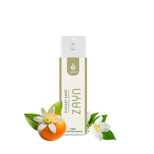 Aqeeq Zayn Pocket Shot, 15ml | Premium Long Lasting Unisex Alcohol Free Perfume | Orange Blossom, Jasmine & White Honey Notes | Eau De Parfum |