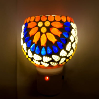 Ceramic Electric Bakhoor Burner with Night Lamp | Plug-in Incense Burner | Multicolour Mosaic Design