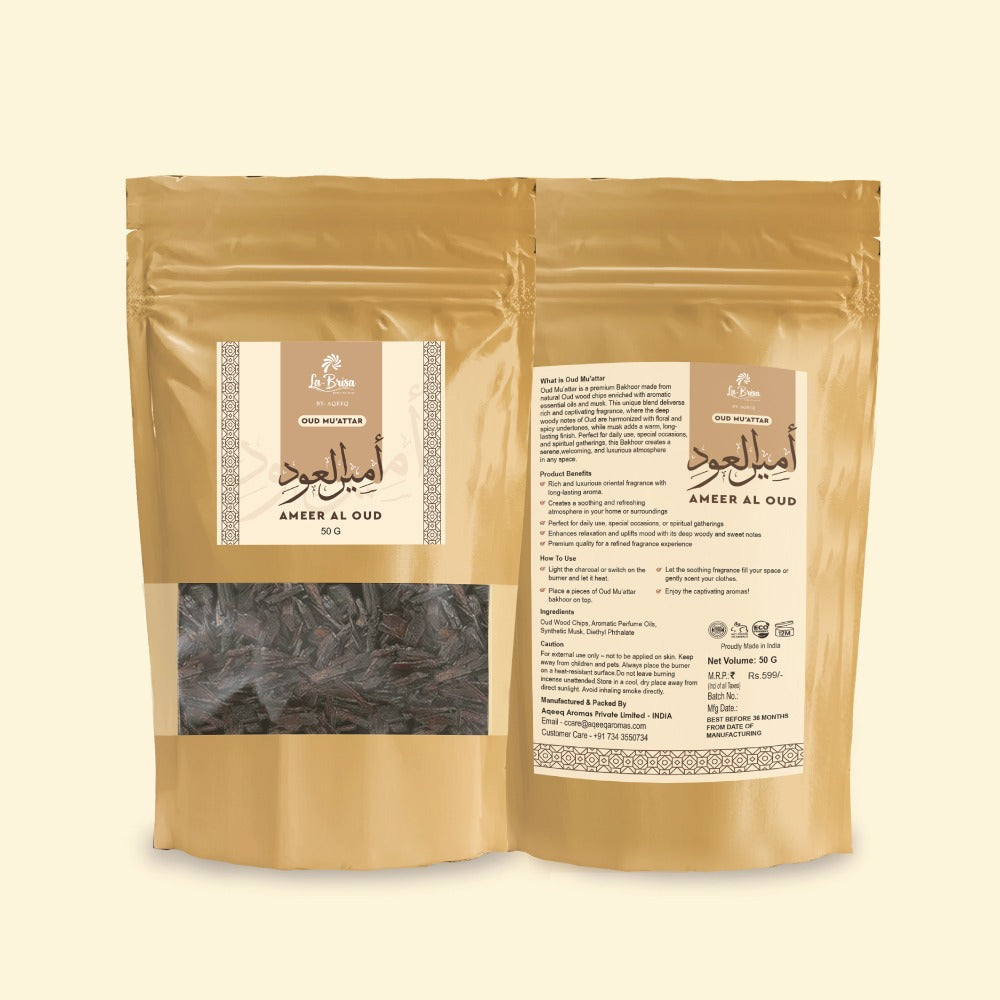 La Brisa Ameer Al Oud Bakhoor Oud Muattar | Sweet Floral Woody | Arabic Oud Wood Chips | 50gms