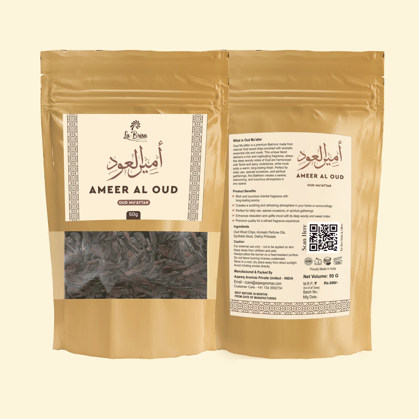 La Brisa Ameer Al Oud Bakhoor Oud Muattar | Sweet Floral Woody | Arabic Oud Wood Chips | 50gms