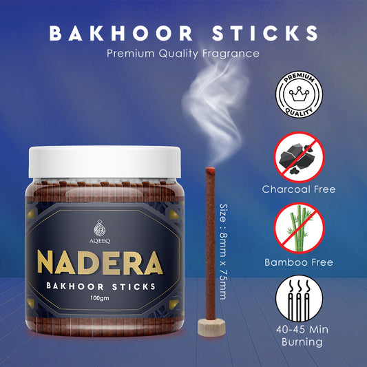 Aqeeq Nadera Premium Bakhoor Sticks | Citrus Spicy Woody Fragrance | Charcoal & Bamboo Free | 100/200gms