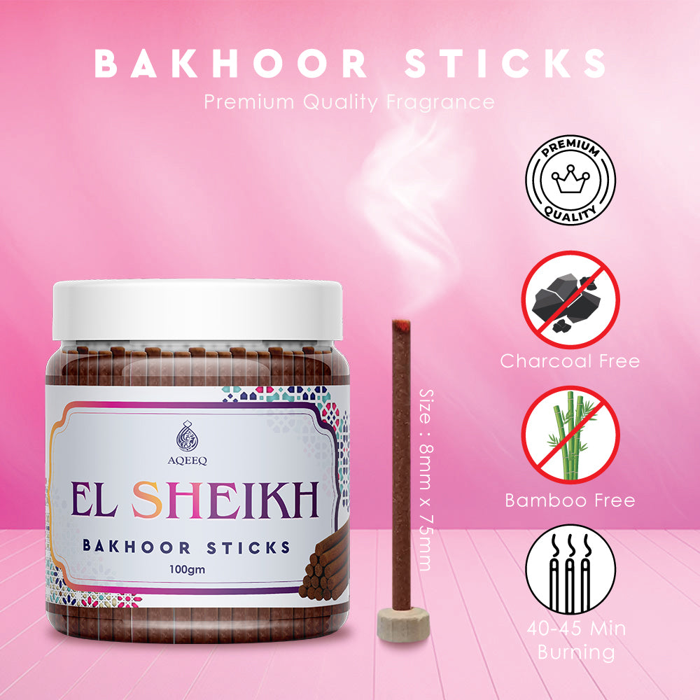 Aqeeq El Sheikh Premium Bakhoor Sticks | Oud Amber Musk Fragrance | Charcoal & Bamboo Free | 100/200gms