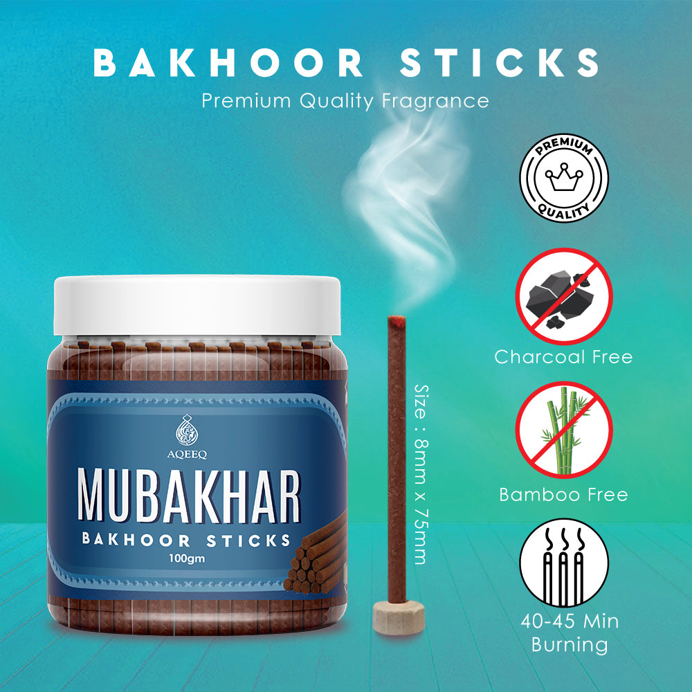 Aqeeq Mubakhar Premium Bakhoor Sticks | Sweet Floral Amber Fragrance | Charcoal & Bamboo Free | 100/200gms