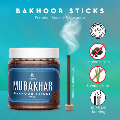 Aqeeq Mubakhar Premium Bakhoor Sticks | Sweet Floral Amber Fragrance | Charcoal & Bamboo Free | 100/200gms