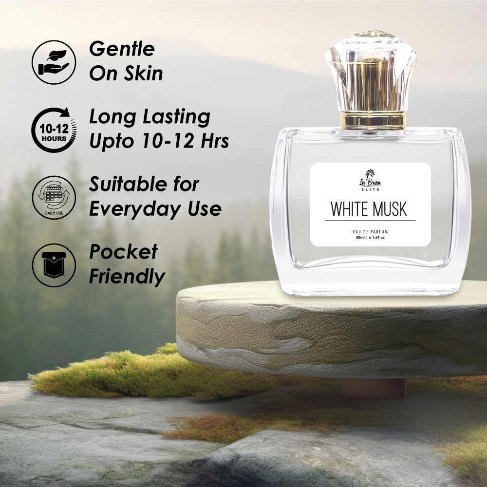La Brisa (Elite) - White Musk | Long Lasting Unisex Perfume | Lily, Jasmine, Rose, Amber, Vanilla & Musky Notes | Our Best Seller Perfume | Most Luxurious Scent Ever | Eau De Parfum - 50ml |