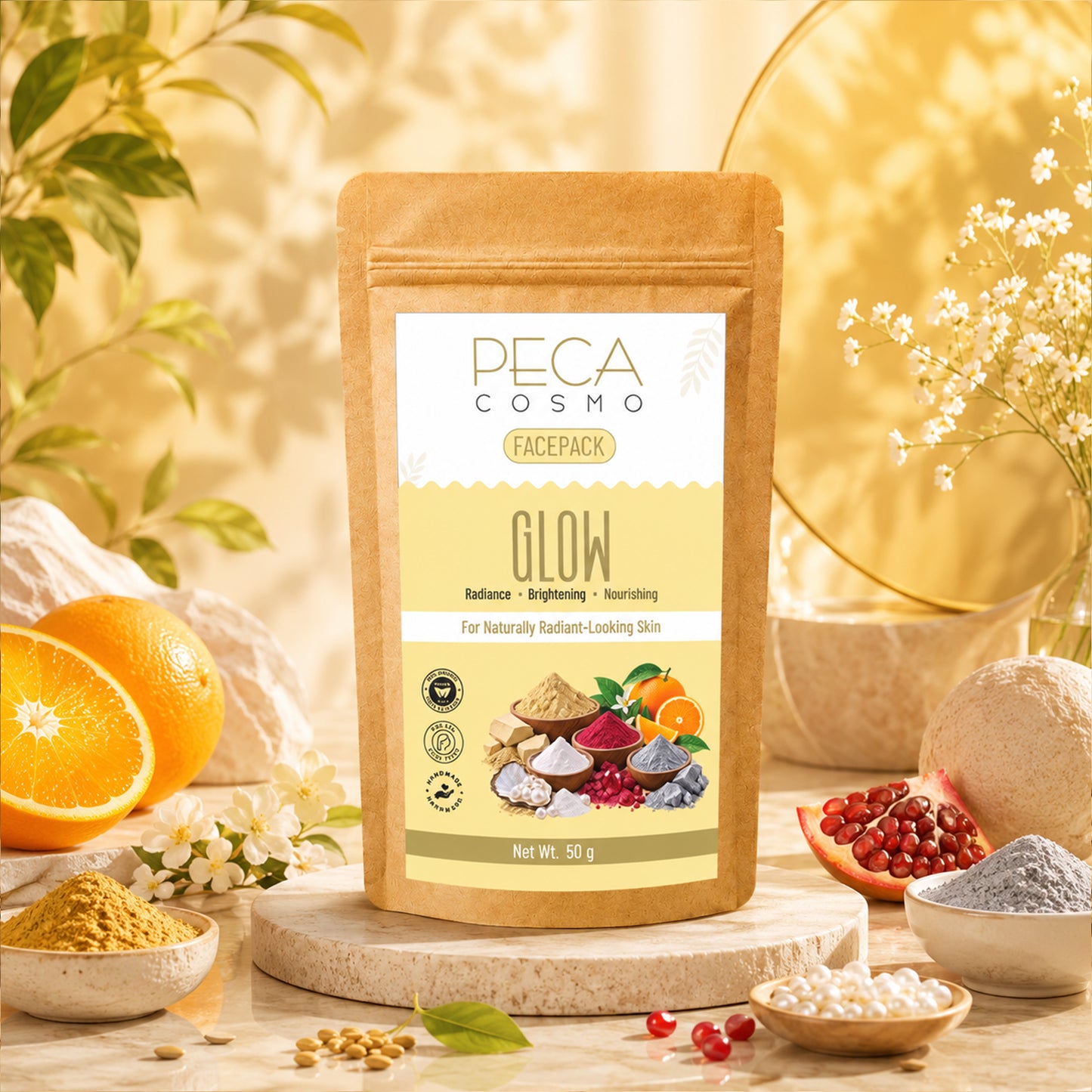 Peca Cosmo Glow Face Pack, 50gms | 100% Organic, Natural & Handmade | No Artificial Fragrance | Suitable For All Skin Types