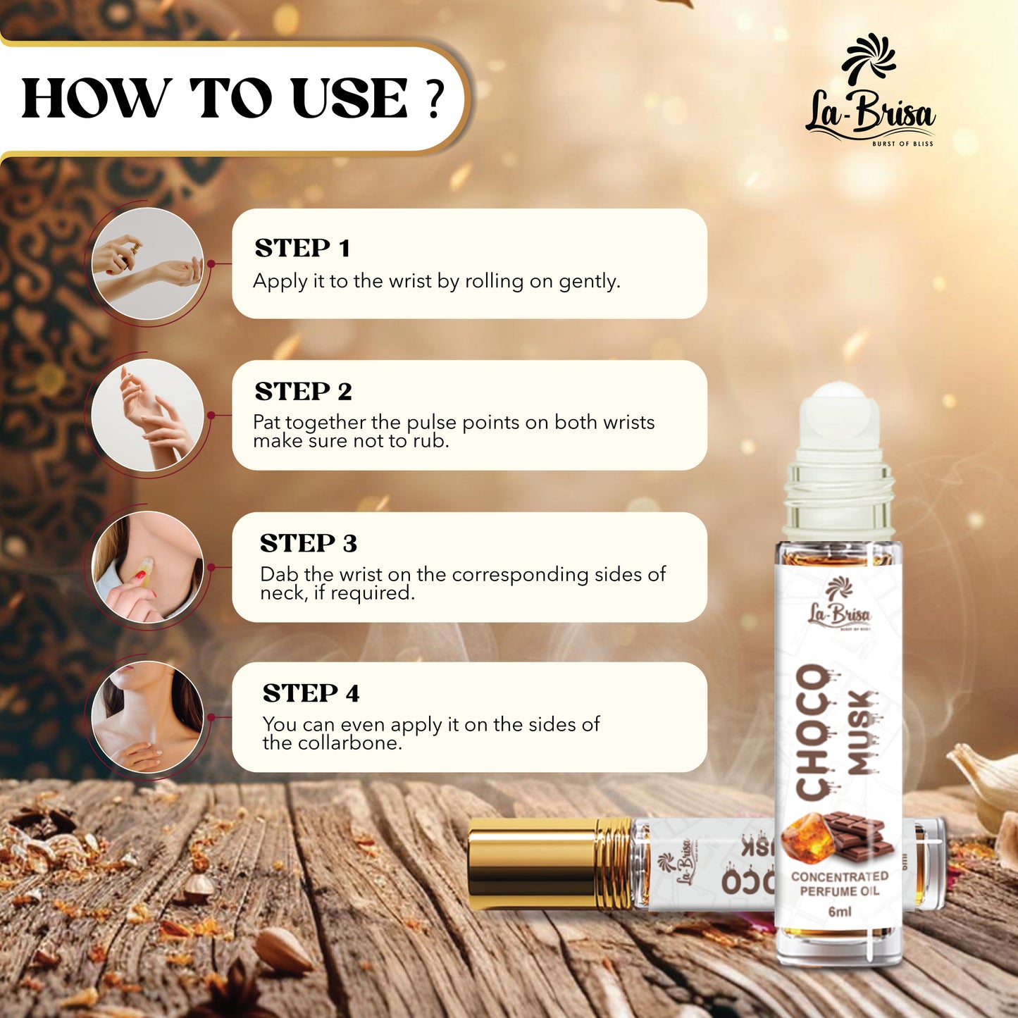 La Brisa Choco Musk Attar For Men & Women | Long Lasting Chocolate Musk Unisex Attar Perfume Roll On | 6ml