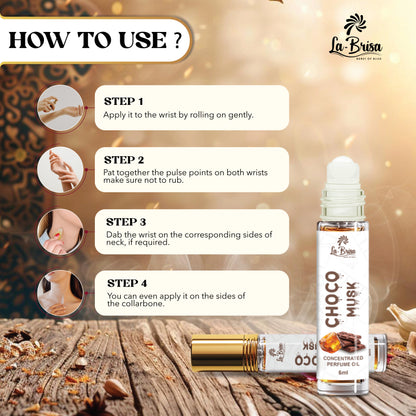 La Brisa Choco Musk Attar For Men & Women | Long Lasting Chocolate Musk Unisex Attar Perfume Roll On | 6ml