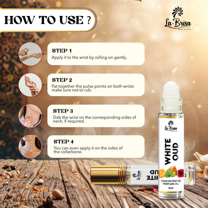 La Brisa White Oud Unisex Attar For Men & Women | Long Lasting Citrus Fresh Woody Attar Roll On | 6ml