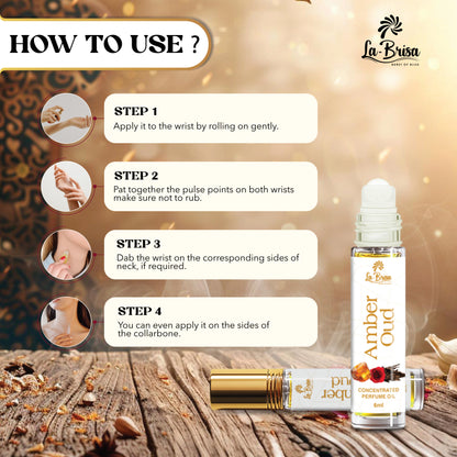 La Brisa Amber Oud Attar For Men & Women | Rose Amber Oud Musk Fragrances | Unisex Attar Roll On | 6ml