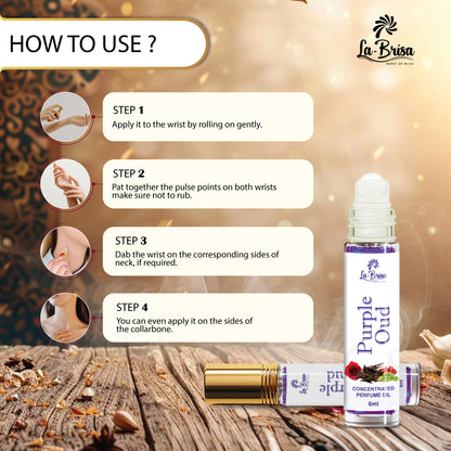La Brisa Purple Oud Attar Roll On, 6ml | Fruity Floral Woody Attar For Men & Women | Rose Oud Amber Musk Notes
