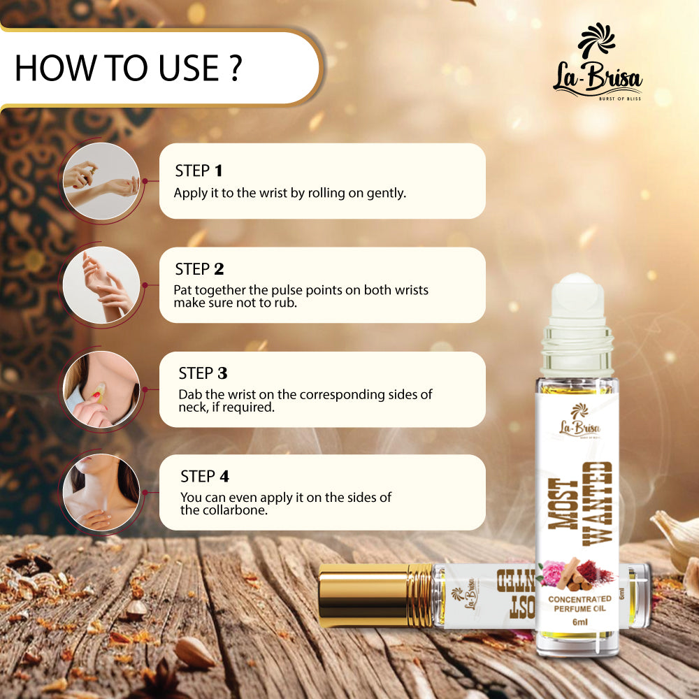 La Brisa Most Wanted Attar Roll On, 6ml | Long Lasting Attar For Men | Ginger Vanilla Woody Notes