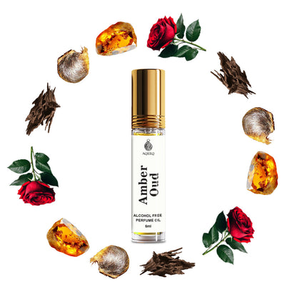 Aqeeq Amber Oud Attar For Men & Women | Rose Amber Oud Musk Fragrances | Unisex Attar Roll On | 6ml