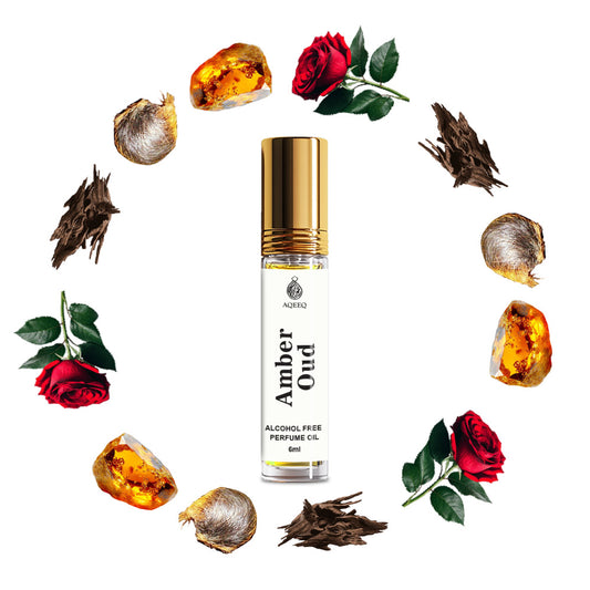 Aqeeq Amber Oud Attar For Men & Women | Rose Amber Oud Musk Fragrances | Unisex Attar Roll On | 6ml