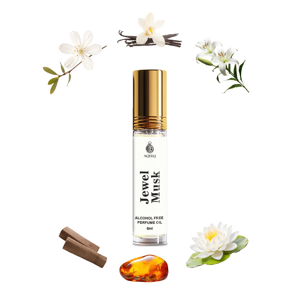 Aqeeq Jewel Musk Attar For Men & Women | Oriental Sweet Floral Powdery Musk Attar Perfume Roll On | 6ml