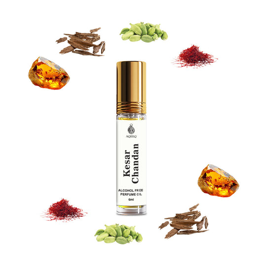 Aqeeq Kesar Chandan Attar For Men & Women | Spicy Saffron Sandalwood Attar Roll On | Traditional Indian Attar | 6ml