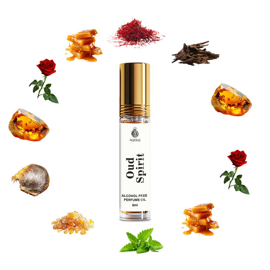 Aqeeq Oud Spirit Unisex Attar Roll On | Inspired by Oud Mood | Saffron Rose Amber Musk Woody Attar | 6ml
