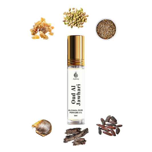 Aqeeq Oud Al Jawahari Arabic Attar For Men & Women | Spicy Agarwood Musk Oriental Long Lasting Attar Perfume Roll On | 6ml