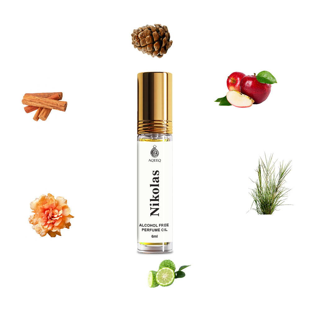 Aqeeq Nikolas Attar For Men | Long Lasting Soft Aqua Fresh Floral Woody Men Attar Roll On | 6ml