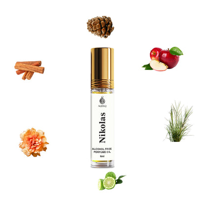 Aqeeq Nikolas Attar For Men | Long Lasting Soft Aqua Fresh Floral Woody Men Attar Roll On | 6ml