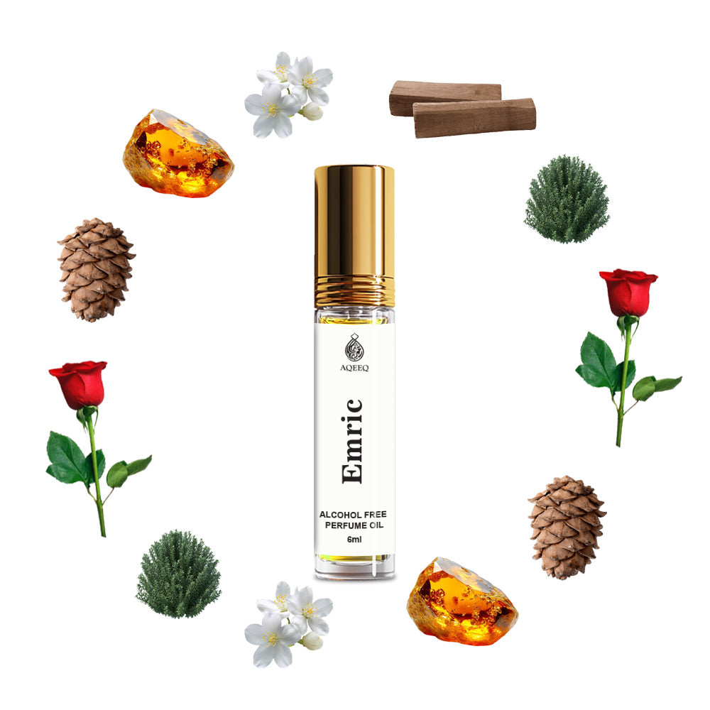 Aqeeq Emric Luxury Woody Attar For Men & Women | Long Lasting Soft Woody Rose Musk Unisex Attar | 6ml