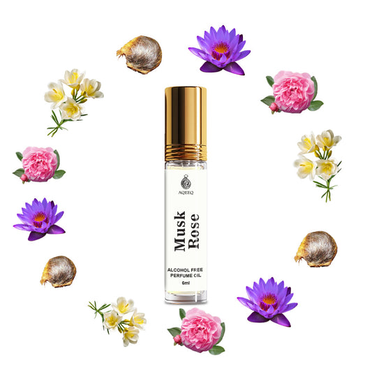 Aqeeq Musk Rose Attar For Men & Women | Long Lasting Musk Rose Lily Unisex Oriental Attar Roll On | 6ml