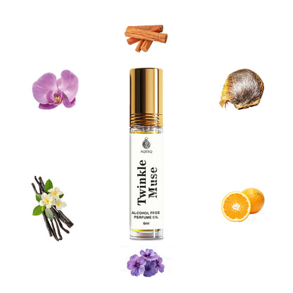 Aqeeq Twinkle Muse Attar For Women | Sweet Fruity Vanilla Musk Attar Perfume Roll On | Long Lasting Alcohol Free Women Attar | 6ml