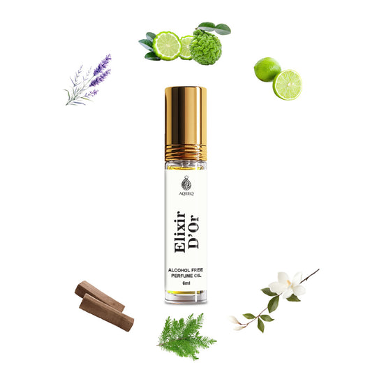 Aqeeq Elixir D'Or Unisex Attar Roll On | Long Lasting Attar For Men & Women | Lime Jasmine Sandalwood Lavender Notes | 6ml