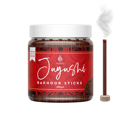 Aqeeq Juyushi Premium Bakhoor Sticks | Arabian Red Rose Fragrance | Charcoal & Bamboo Free | 100/200gms