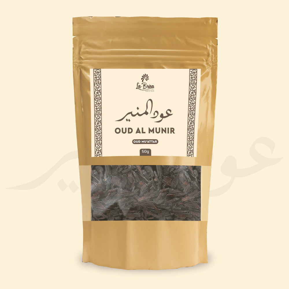 La Brisa Oud Al Munir Oud Muattar 50g front pouch packaging