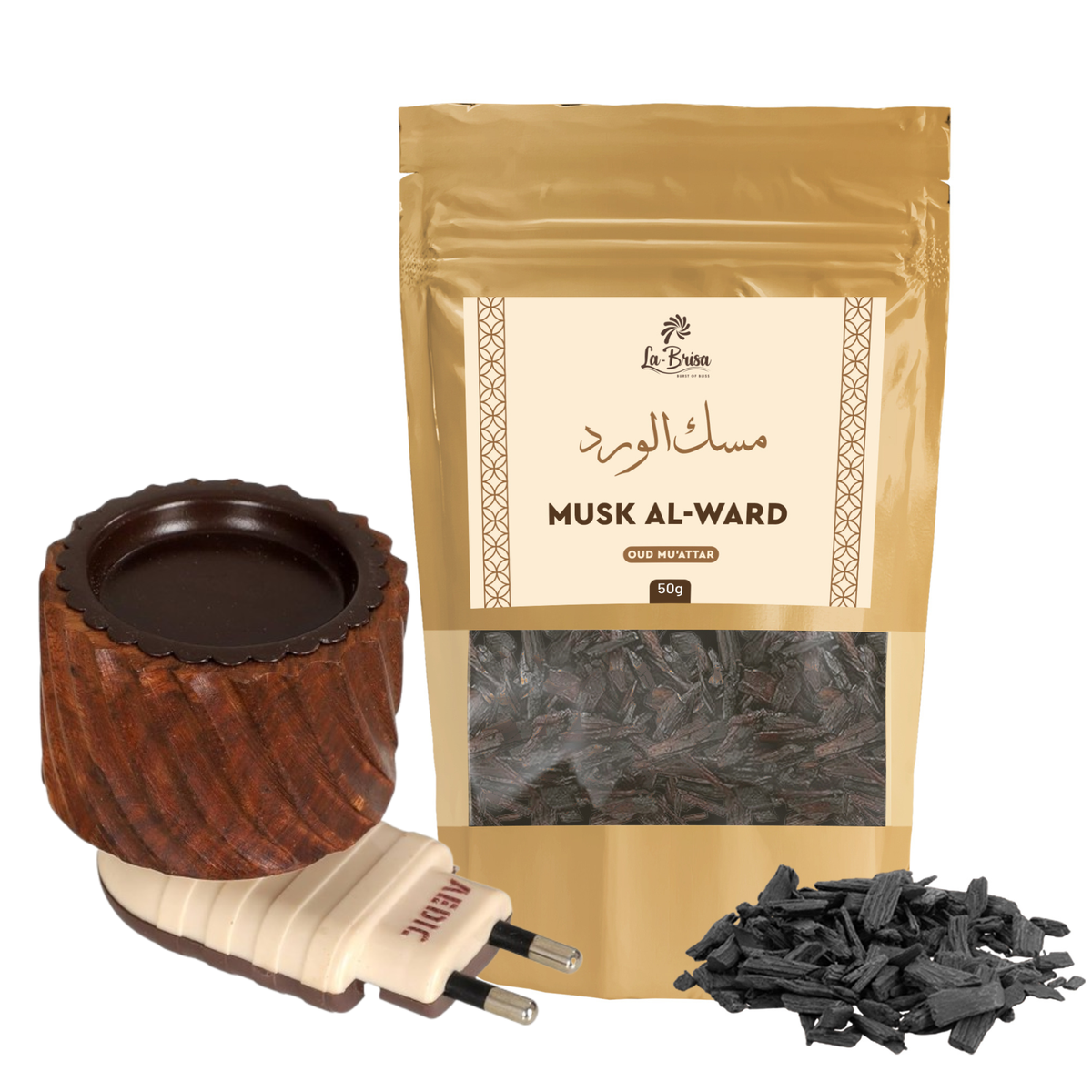 La Brisa Musk Al Ward Bakhoor Oud Muattar | Rose Musk Woody Fragrance | Arabian Oud Wood Chips | 50gms
