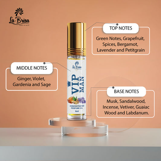 La Brisa VIP Man Attar Roll On, 6ml | Bold Citrus Fresh Green Long Lasting Attar For Men | Herbal Musk Sandalwood Incense Notes