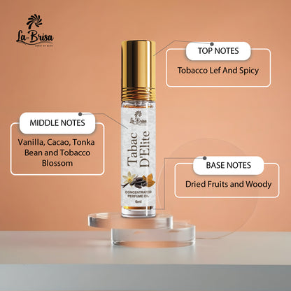 La Brisa Tabac D'Elite Attar Roll On, 6ml | Spicy Woody Attar For Men & Women | Tobacco Vanilla Woody Fragrance