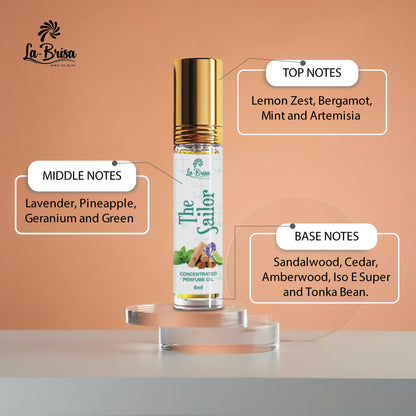 La Brisa The Sailor Attar Roll On, 6ml | Fresh Strong Aquatic Attar For Men | Citrus Aqua Woody Oceanic Notes