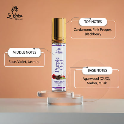 La Brisa Purple Oud Attar Roll On, 6ml | Fruity Floral Woody Attar For Men & Women | Rose Oud Amber Musk Notes