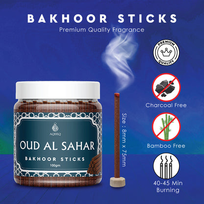 Aqeeq Oud Al Sahar Premium Bakhoor Sticks | Soft Arabian Woody Fragrance | Charcoal & Bamboo Free | 100gms