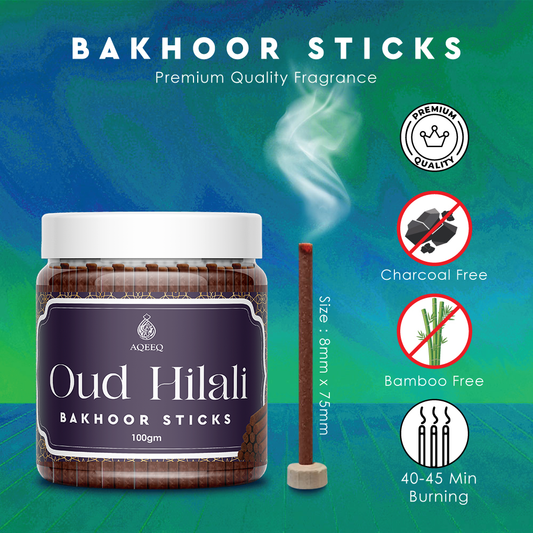 Aqeeq Oud Hilali Premium Bakhoor Sticks | Honey Spicy Amber Fragrance | Charcoal & Bamboo Free | 100gms