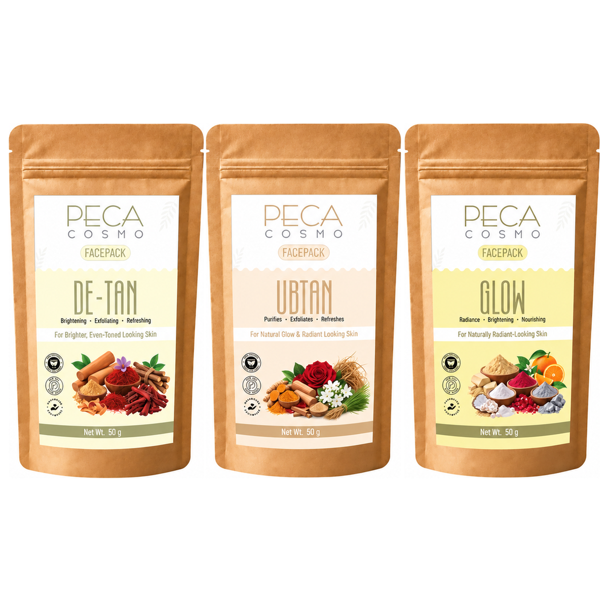 Peca Cosmo De-Tan Ubtan and Glow Face Pack Trio