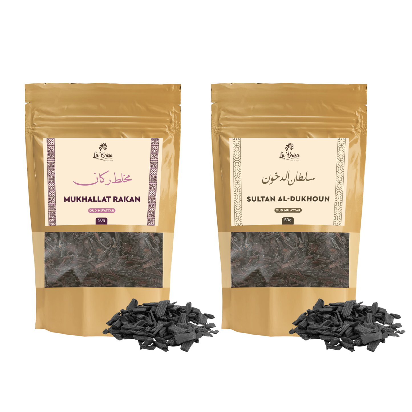 La Brisa Premium Arabian Bakhoor Oud Muattar Combo – Mukhallat Rakan & Sultan Al-Dukhoun | 2 x 50g