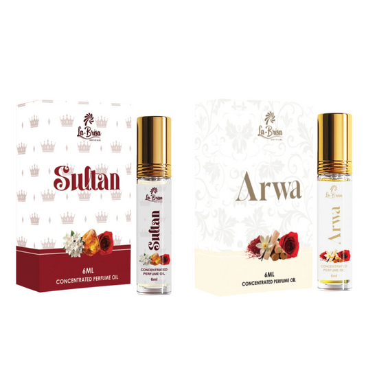 La Brisa Attar Combo for Couple – Sultan Attar for Men & Arwa Attar for Women, 6ml + 6ml | His & Hers Roll-On Perfume Oil
