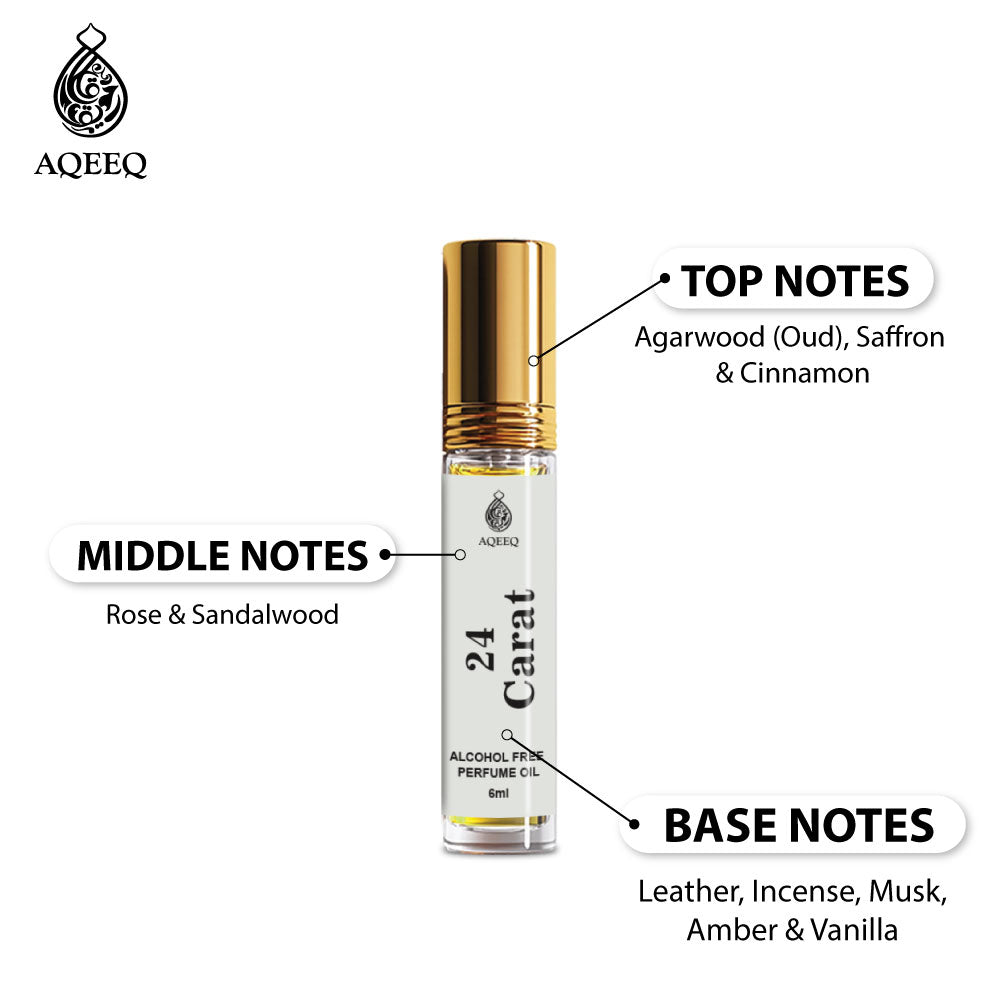 Aqeeq 24 Carat Attar For Men & Women | Long Lasting Arabian Attar Roll On | Alcohol Free Unisex Attar Perfume | 6ml