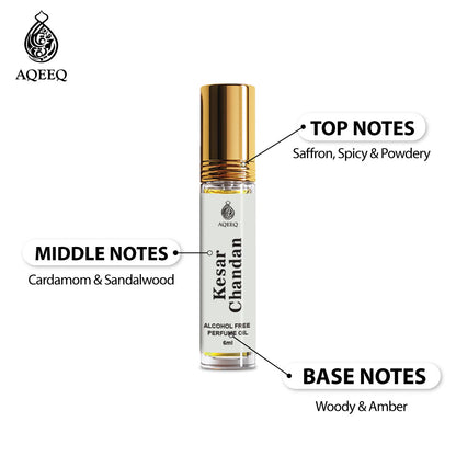 Aqeeq Kesar Chandan Attar For Men & Women | Spicy Saffron Sandalwood Attar Roll On | Traditional Indian Attar | 6ml