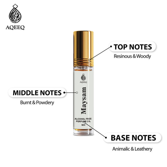 Aqeeq Maysam Attar For Men | Strong Smoky Leathery Notes | Long Lasting Arabic Attar | 6ml