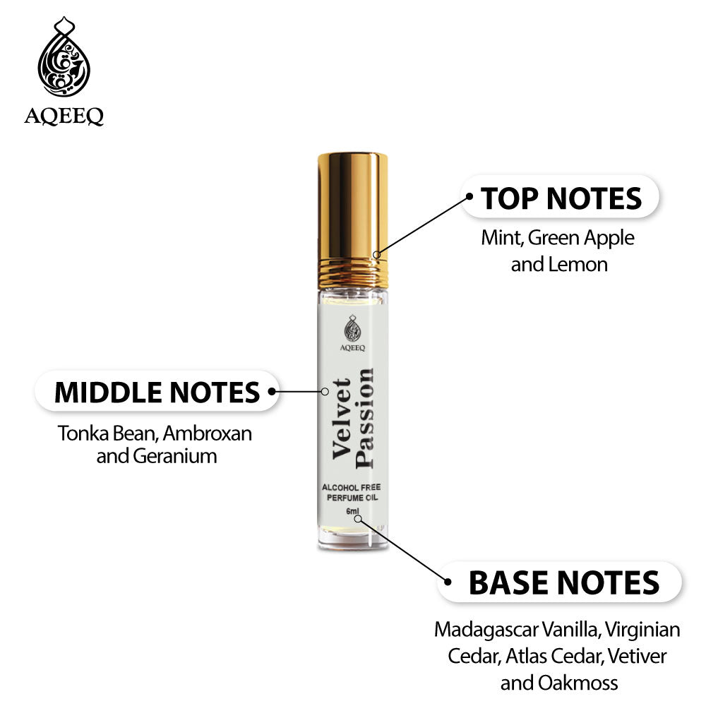 Aqeeq Velvet Passion Attar For Men | Inspired by Eros | Long Lasting Citrus Bold Fresh Woody Attar Roll On | 6ml