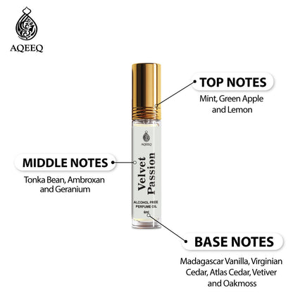 Aqeeq Velvet Passion Attar For Men | Inspired by Eros | Long Lasting Citrus Bold Fresh Woody Attar Roll On | 6ml
