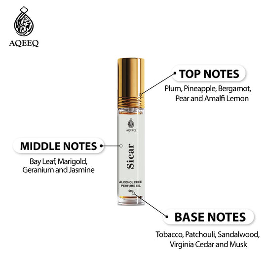 Aqeeq Sicar Attar Perfume For Men | Inspired by Cigar | Spicy Bold Masculine Attar Roll On | 6ml