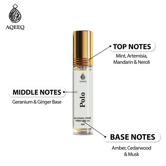Aqeeq Polo Attar For Men | Inspired by Polo Sports | Citrus Fresh Aqua Attar Roll On | Long Lasting Attar For Him | 6ml
