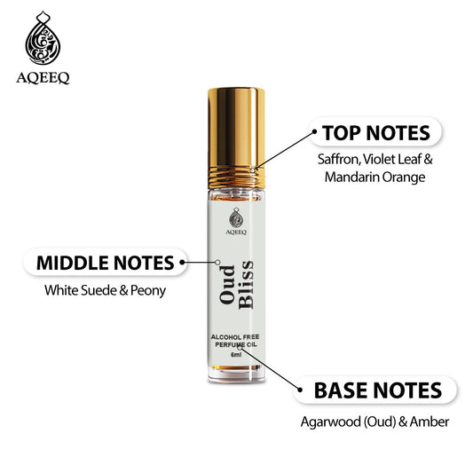 Aqeeq Oud Bliss Attar Roll On For Men & Women | Saffron Orange Agarwood Amber Scent | Long Lasting Unisex Attar | 6ml