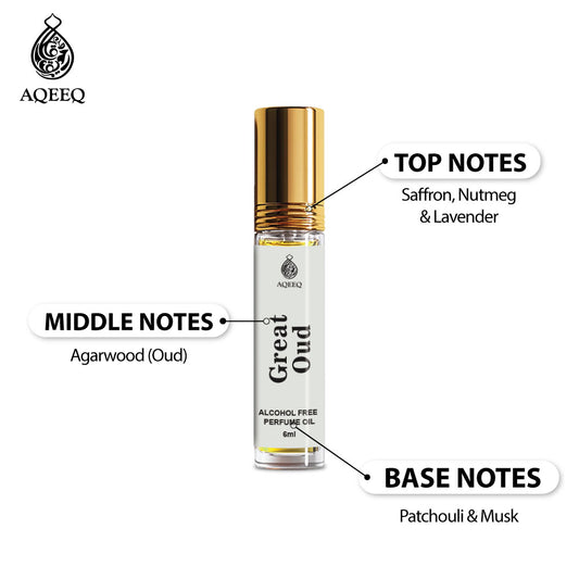 Aqeeq Great Oud Attar For Men | Inspired by Oud For Greatness | Strong Bold Long Lasting Attar Roll On | 6ml
